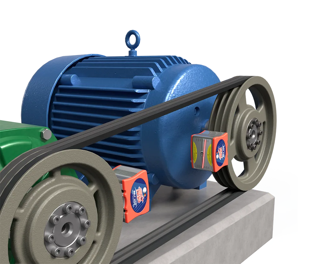 ACOEM Belt Hog: herramienta láser de alineación de poleas montada en la ranura de una transmisión por banda en V