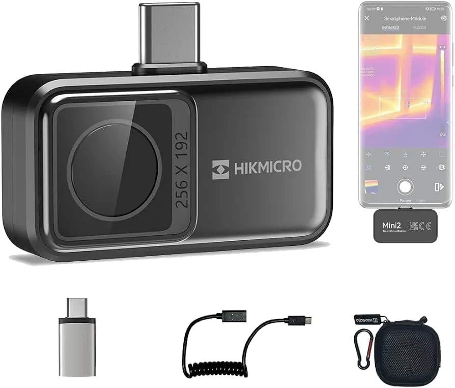 Cámara termográfica HIKMICRO Mini2 acoplada a un smartphone