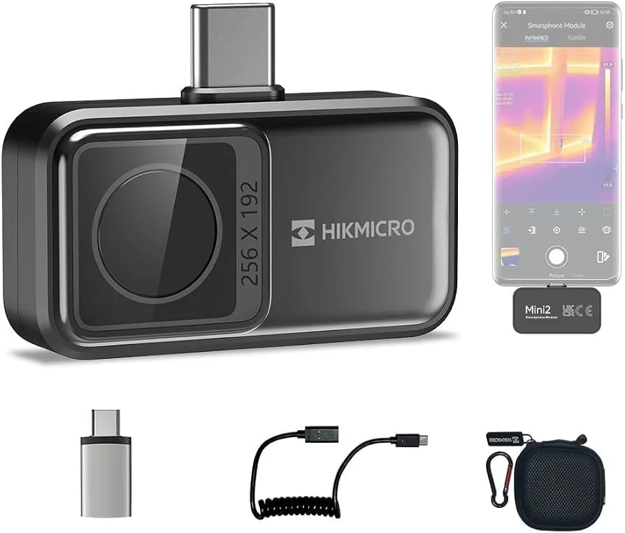 HIKMICRO Mini2: módulo termográfico USB-C para teléfono Android, con sus accesorios