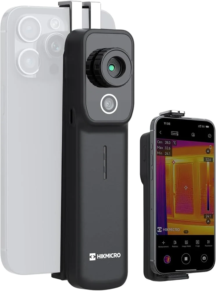 HIKMICRO MiniX: cámara termográfica inalámbrica sujeta con pinza a un teléfono