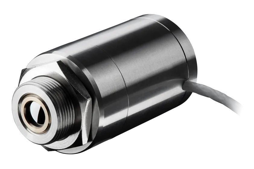 Cabezal del pirómetro Optris CTi P7, de acero inoxidable con carcasa maciza, lente frontal y cable