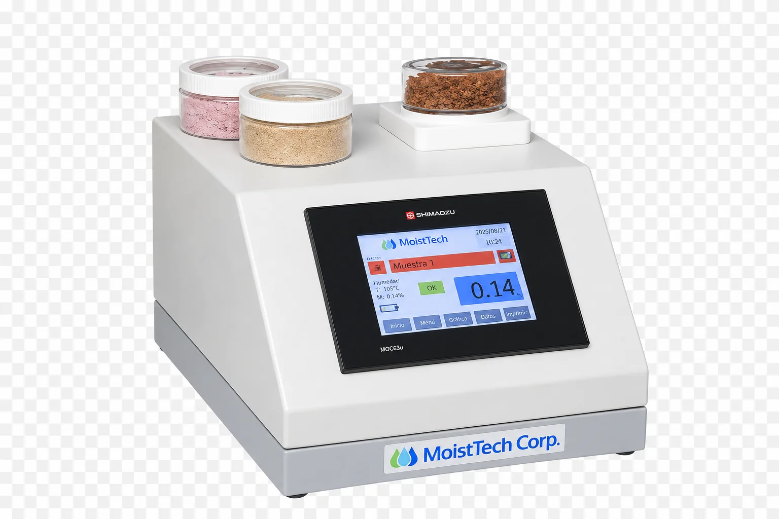 Analizador NIR de laboratorio MoistTech IRMA 858 con recipiente de cuarzo y pantalla táctil