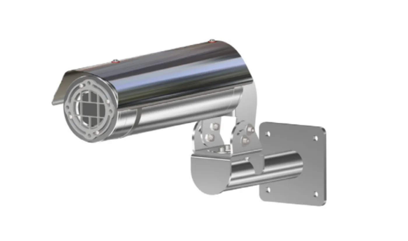 Cámara térmica antideflagrante Tecnovideo Compact Thermal, de acero inoxidable AISI 316L con ventana de germanio y soporte de pared