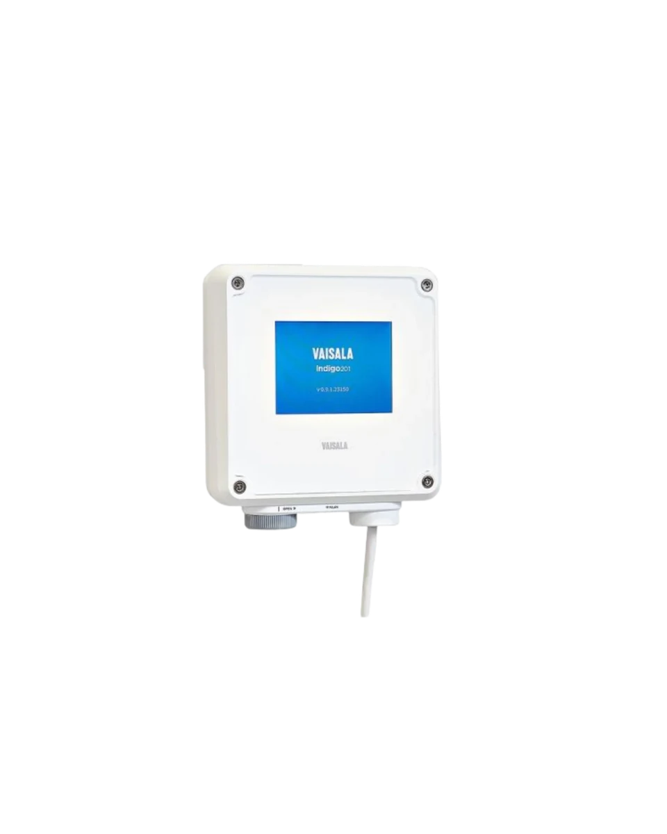 Transmisor Vaisala de la serie Indigo200: envolvente blanca de plástico PC/ABS con pantalla a color, para montaje en pared