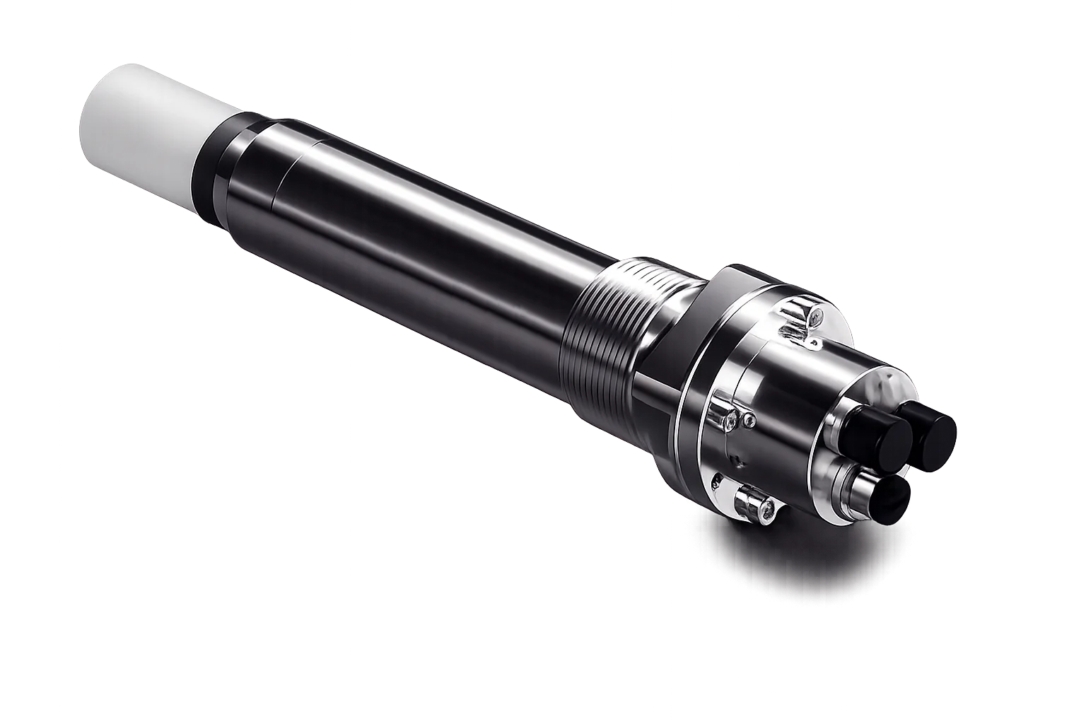Sonda multigás Vaisala MGP241: cuerpo de acero inoxidable con rosca NPT, filtro blanco de PTFE sinterizado en la punta y tres conectores M12 en el cabezal