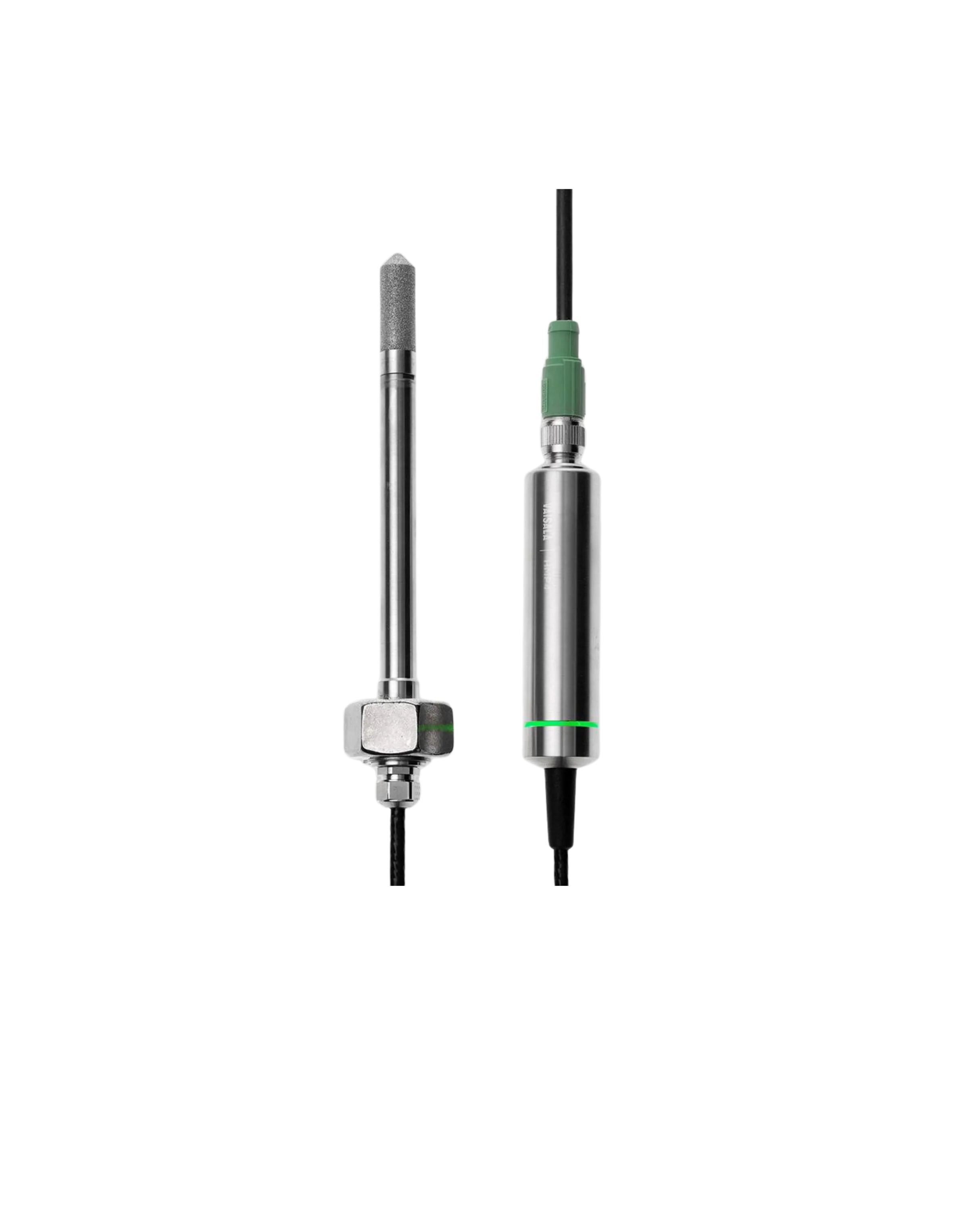 Sonda de humedad y temperatura Vaisala HMP4, de acero inoxidable, con su cuerpo de racor para montaje en línea